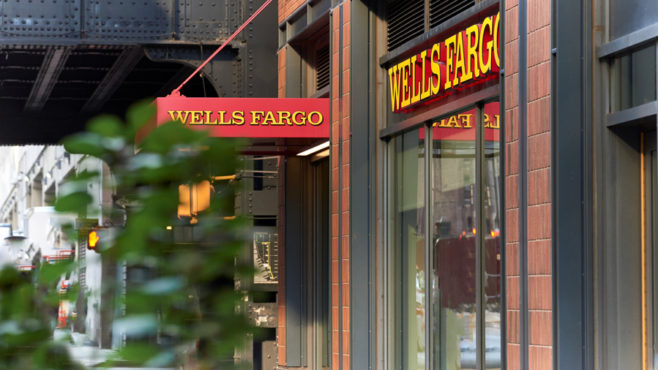 Exterior shot of a Wells Fargo building