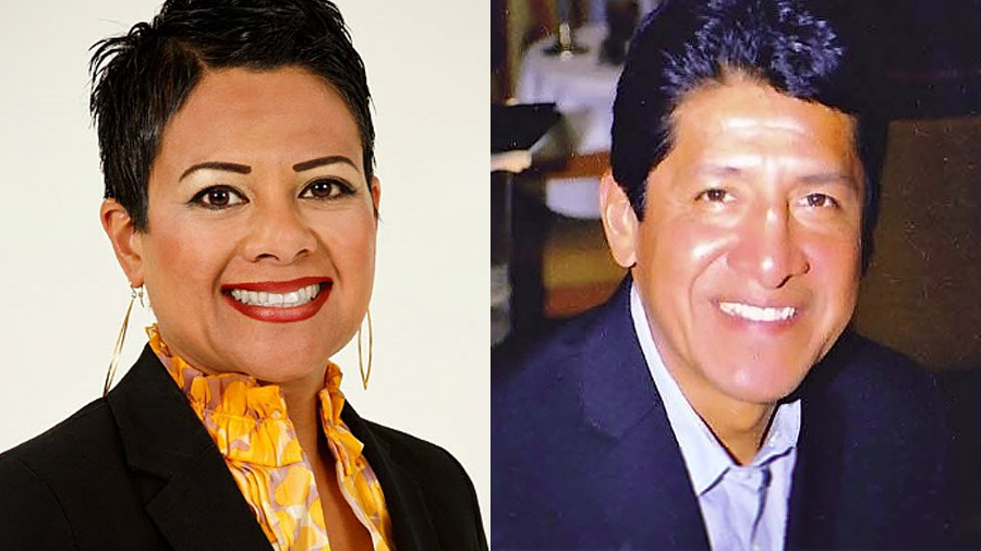 The headshots of Natasha Mata and Randal Hernandez are beside each other. They both wear suits and smile at the camera.