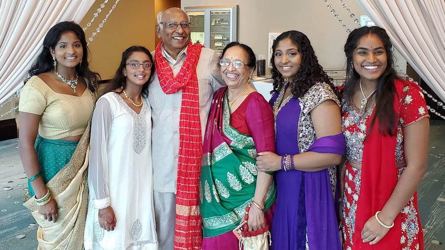 Anjali Shah’s grandparents and their four granddaughters at a family wedding.