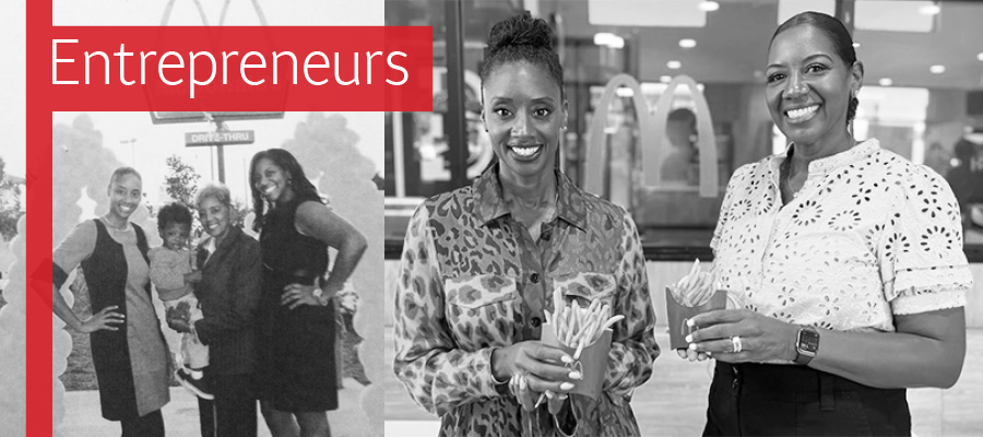 Under a banner that reads Entrepreneurs are two photos of two sisters who are entrepreneurs.