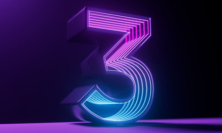 "A glowing 3D graphic of the number 3 next to the text: Data privacy, Stock portfolio, Powerful consumer tools