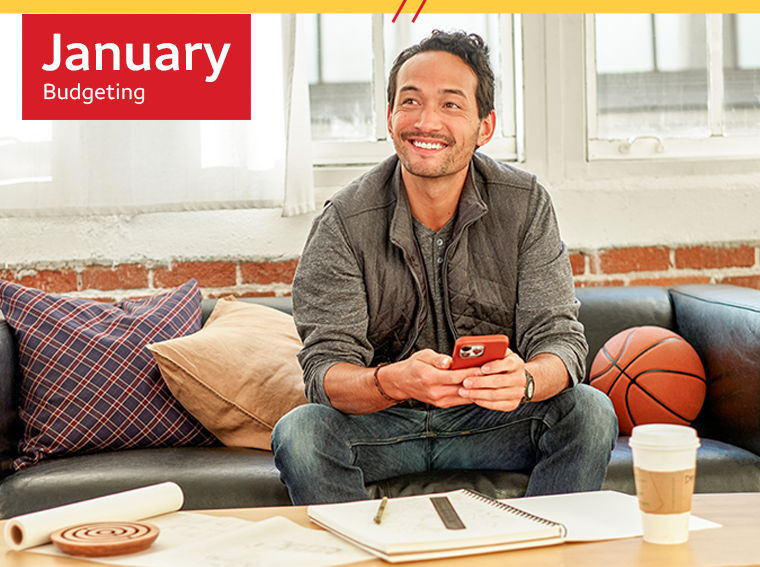 January - Budgeting - Man reviewing Wells Fargo budget management information