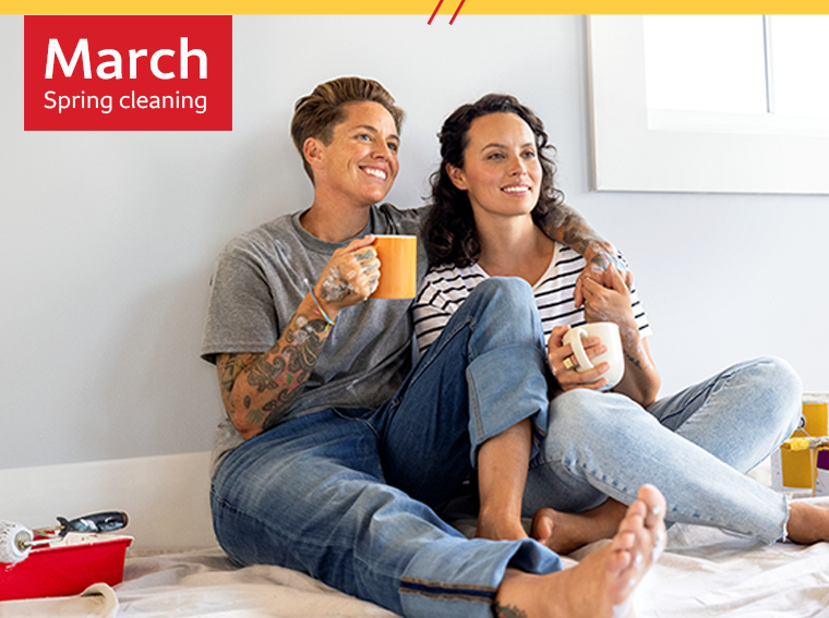 March - Spring Cleaning - Couple thinking about Wells Fargo’s money saving tips guide