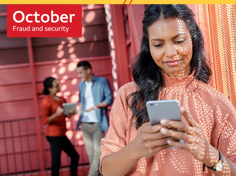 October - Fraud and security - Woman reviewing ways to avoid scams