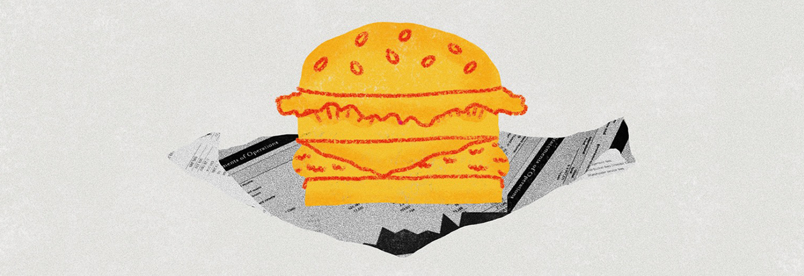 An illustration of a burger atop a stack of business documents