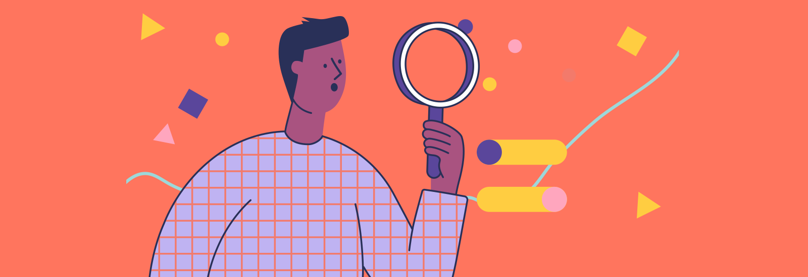 An illustration shows a person looking into a magnifying glass
