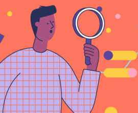 An illustration shows a person looking into a magnifying glass