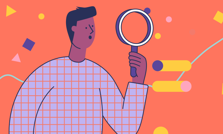 An illustration shows a person looking into a magnifying glass