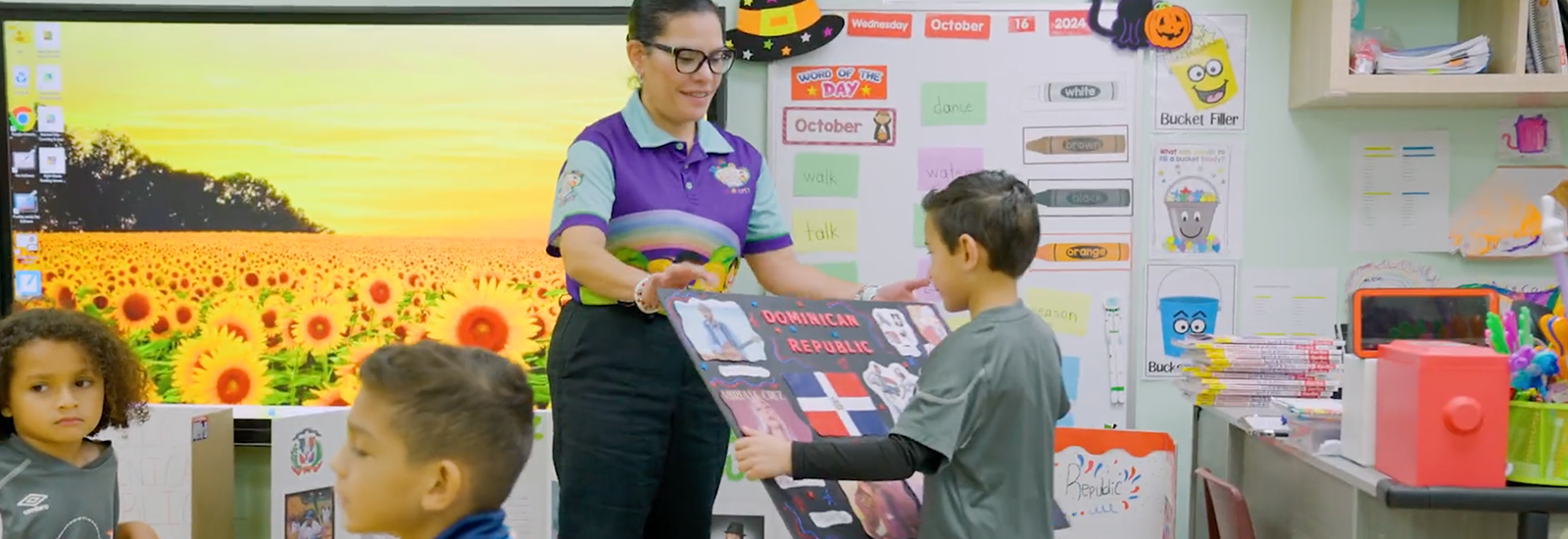 An individual working with children in an early learning center.