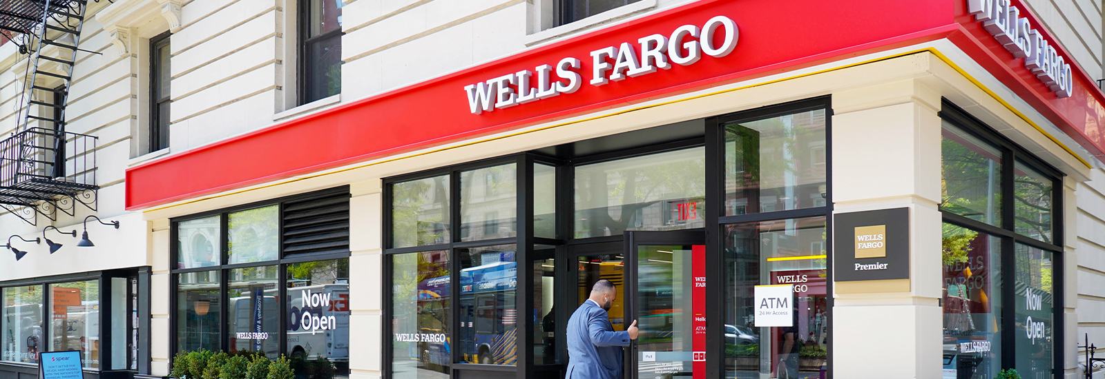 A person walks into a Wells Fargo branch