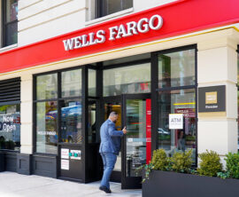 A person walks into a Wells Fargo branch