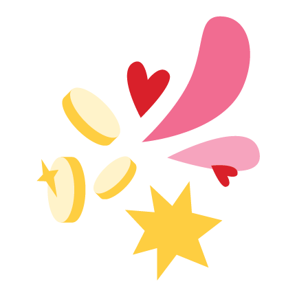Simple illustration of coins, hearts, and swishes