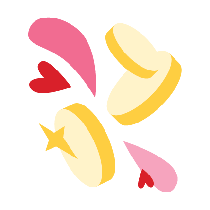 Minimalist illustration of floating hearts and coins.