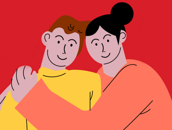 A drawing of two people hugging.