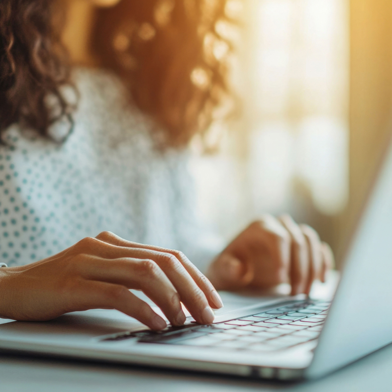 A person works on a laptop