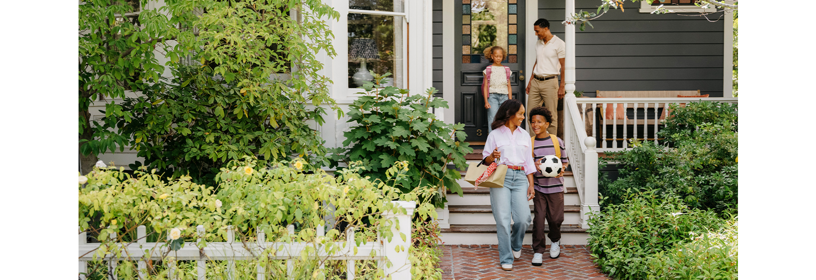 A family of four leaves their home on their way to a youth soccer match.