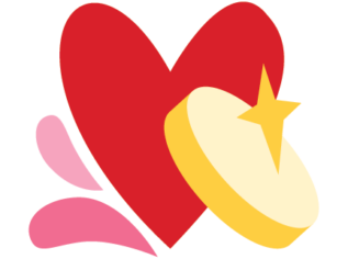 Simple colorful illustration of a large heart and sparkling coin.