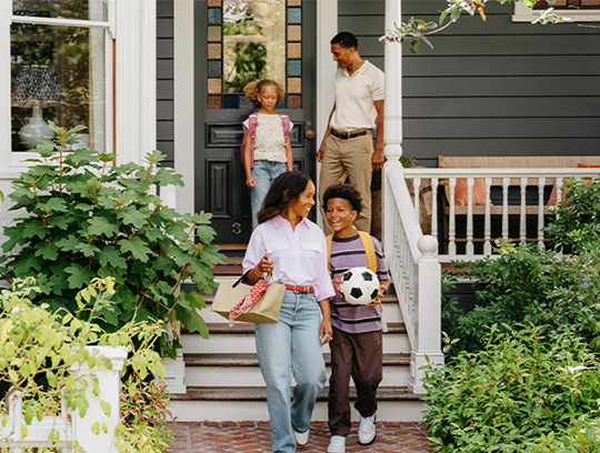 A family of four leaves their home on their way to a youth soccer match.