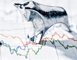A graph with a silver figurine on top of it