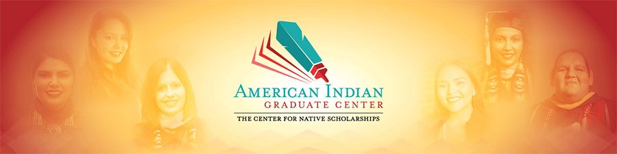 The American Indian Graduate Center logo is in the middle of an image with six students smiling ahead.