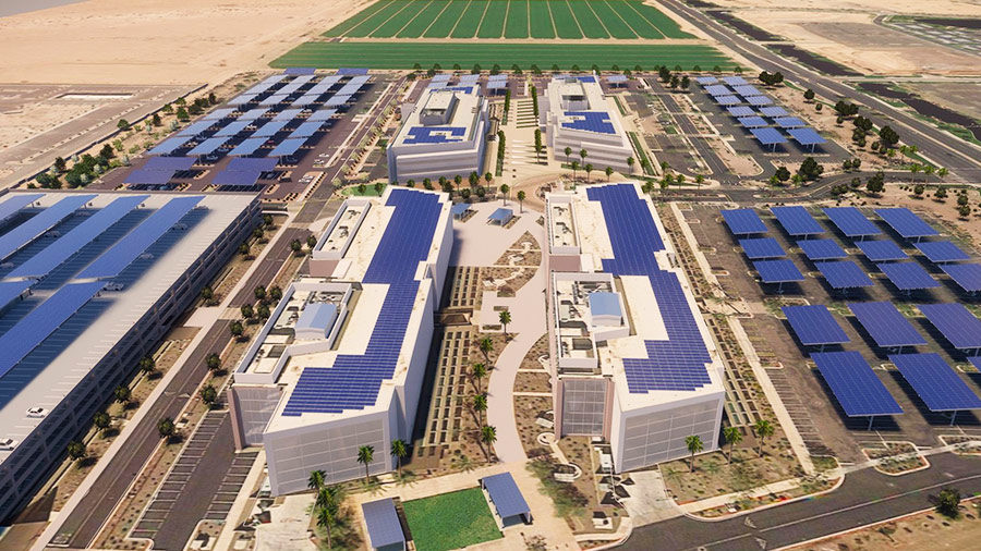 A computer-generated image shows the planned rooftop solar panels.