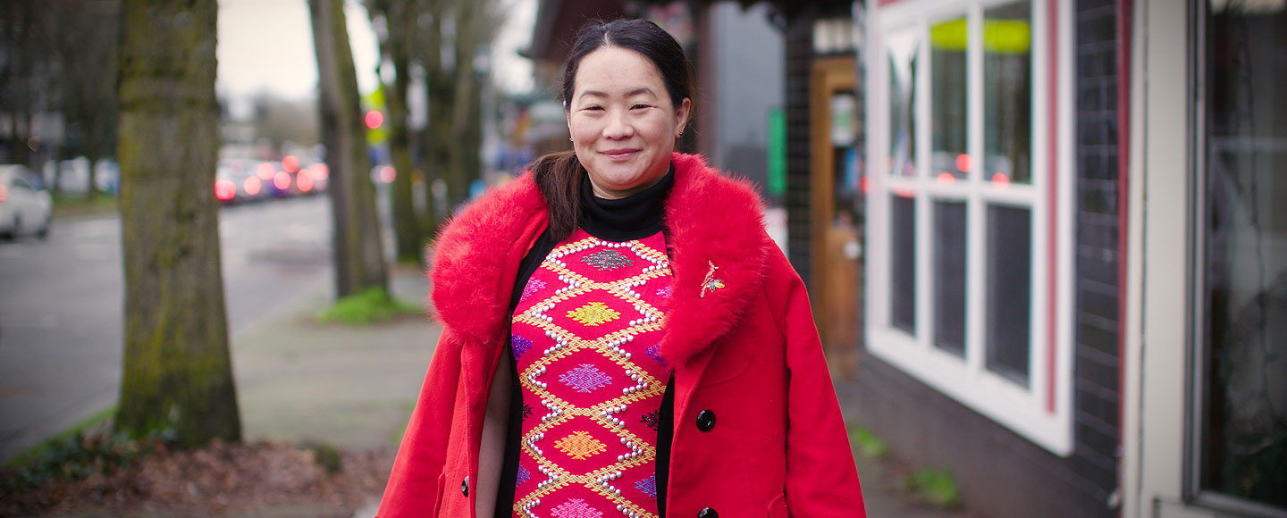 Julie Tang Bau, an employee of Refugee Artisan Initiative, outside its Maker’s Space in the Lake City neighborhood of Seattle.