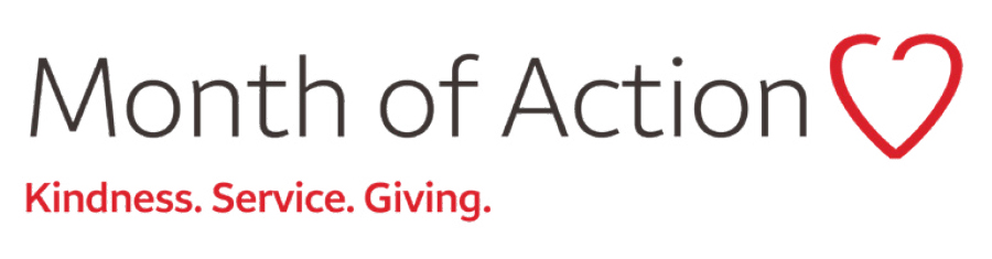 A logo says: Month of Action. Kindness. Service. Giving.
